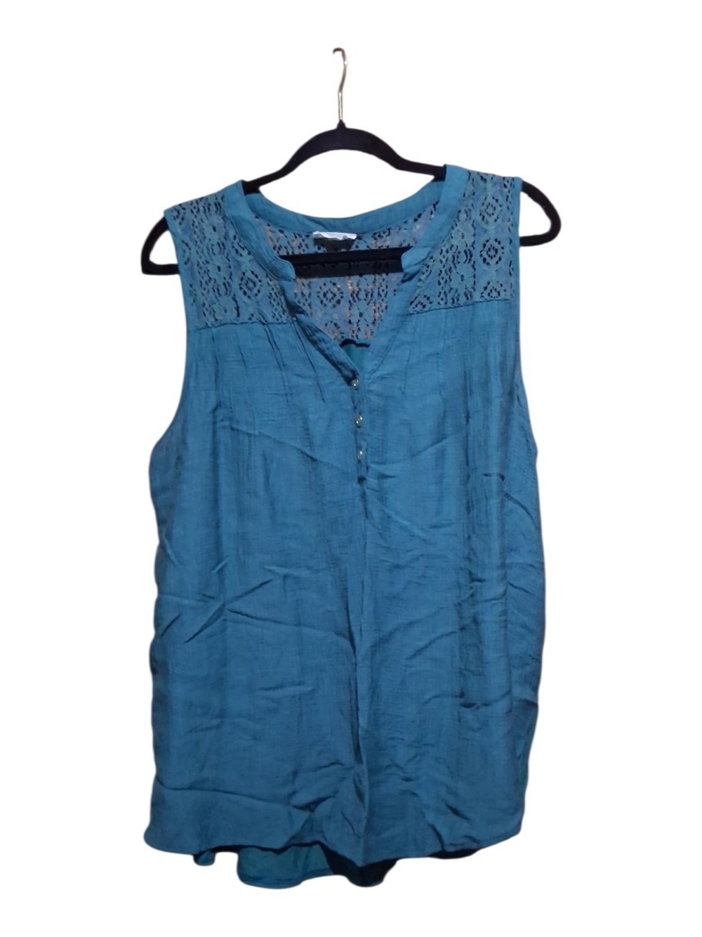 Sleeveless Lace Yoke Blue Women's Top